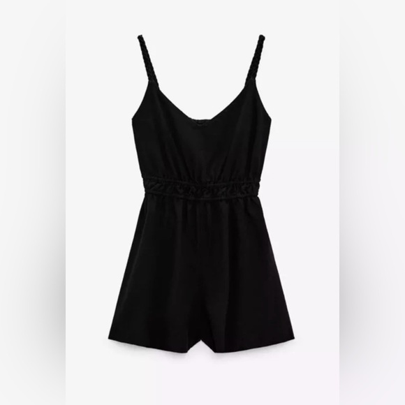 Zara Women’s Black Linen Sleeveless Romper Size XS - Picture 3 of 5